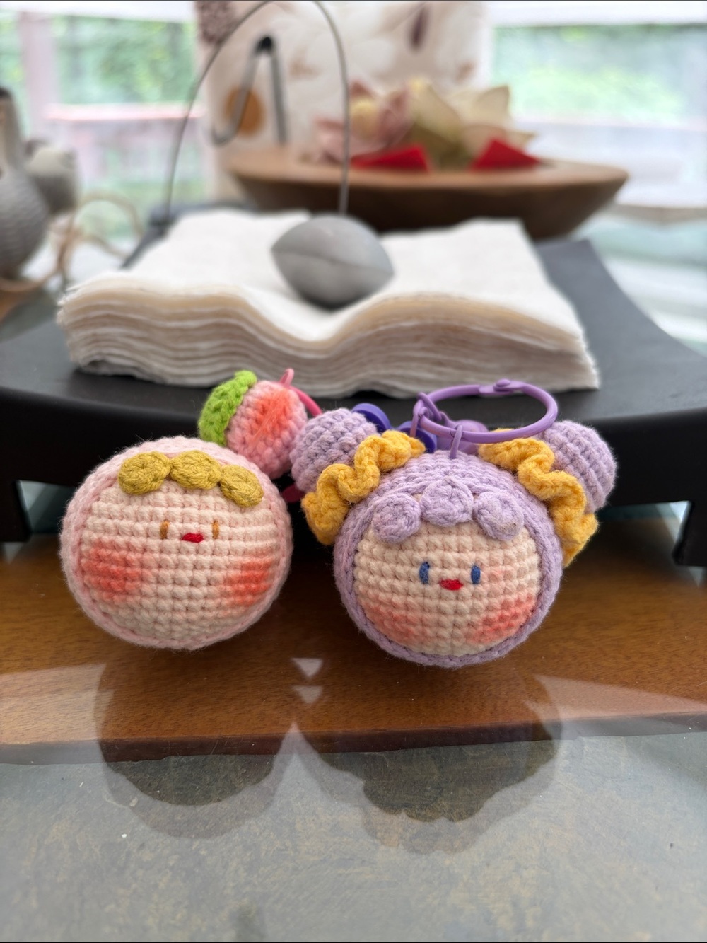 Handmade Crochet Lavender and Pink Doll Keychain